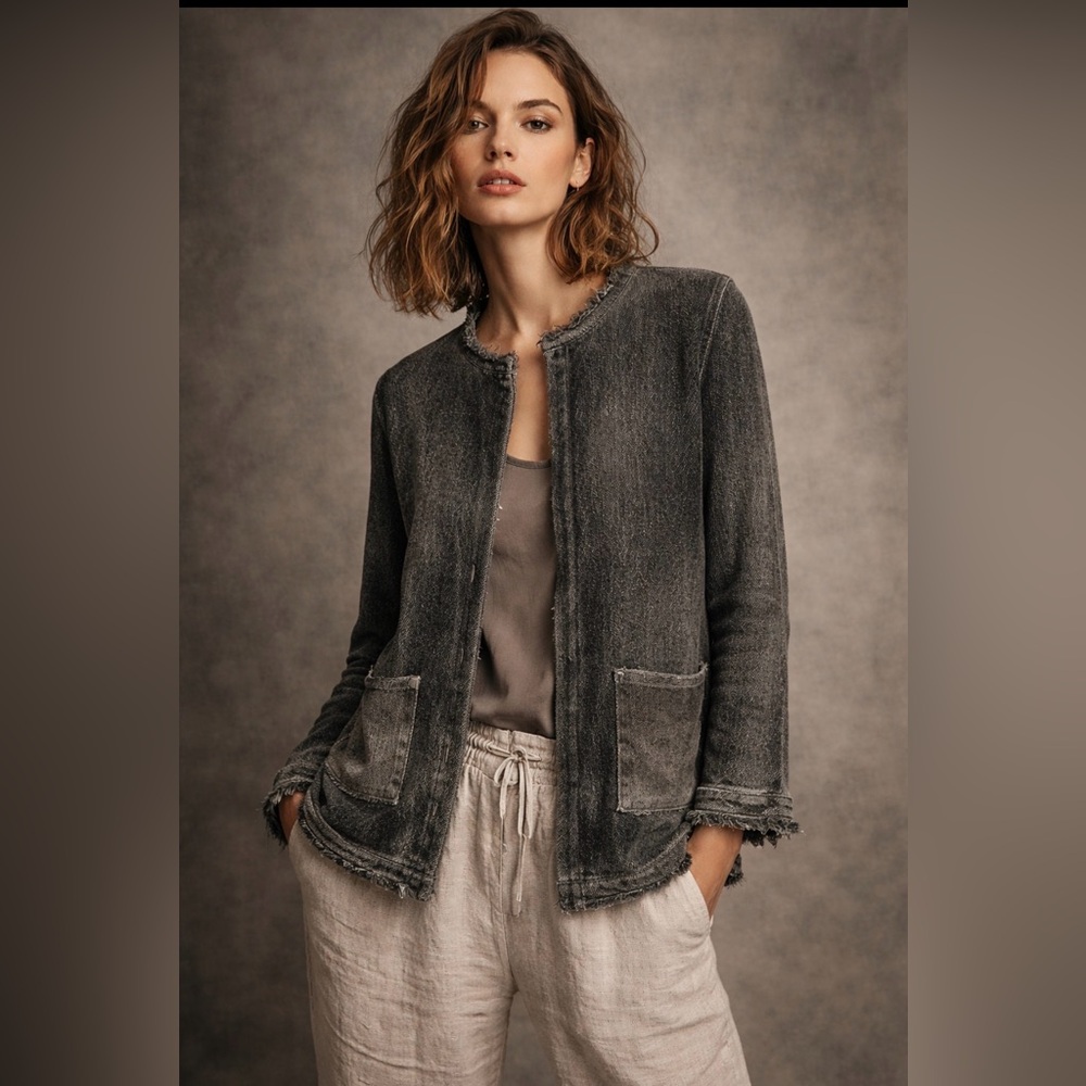 Avant Toi Italian Distressed Linen Knit Open Front Cardigan Husky Gray XS